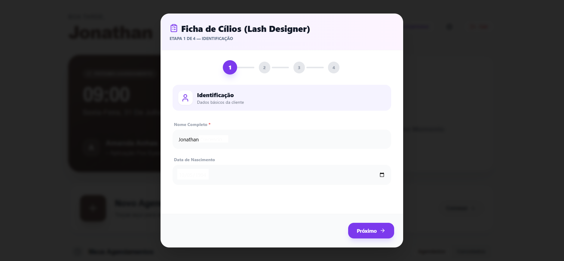 Ficha de anamnese digital com assinatura eletrônica na tela do celular do cliente